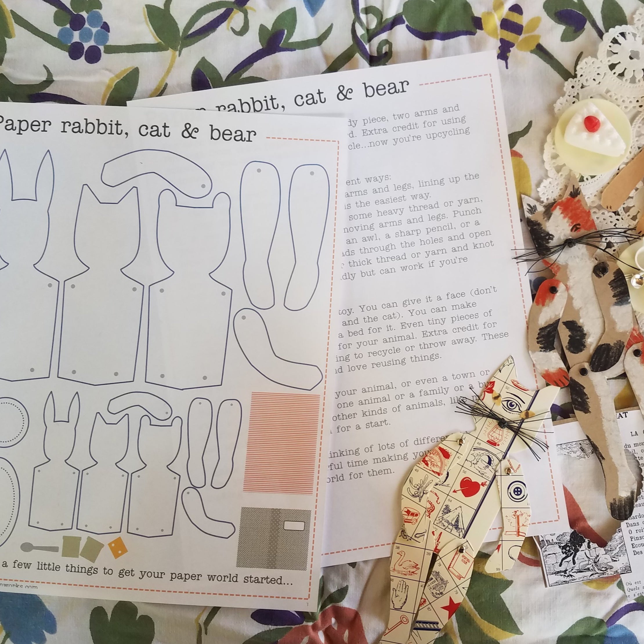 Paper Cat, Rabbit, Bear - Free Activity Pattern